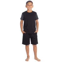 15C727: Boys Jersey T-Shirt & Short Set- Black (9-13 Years)